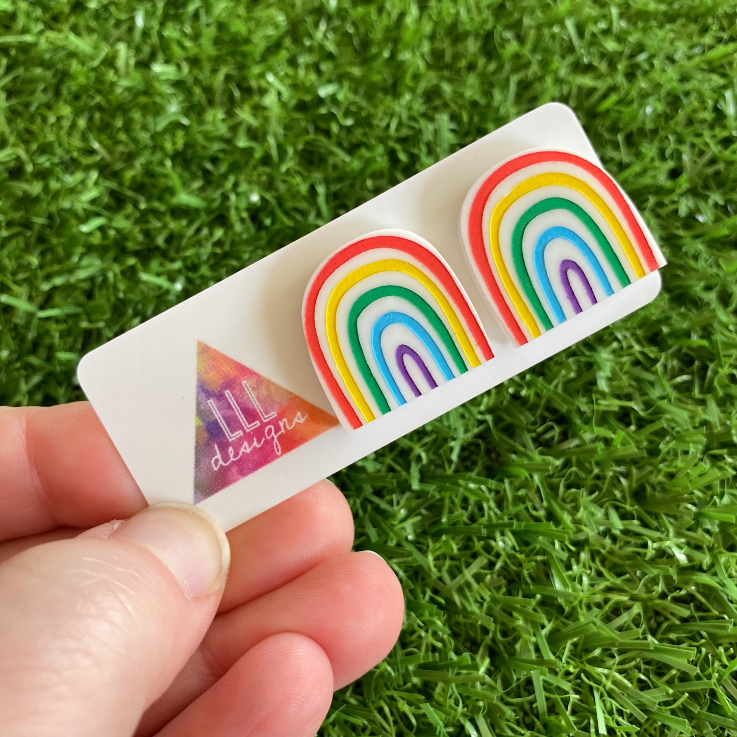 Rainbow Earrings - Hand Painted Acrylic Classic Rainbow Statement Stud Earrings - A Classic Rainbow that is sure to bring a smile to your face :)