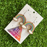 Rainbow Earrings. Hand Painted Timber Pastel Rainbow Hoop Earrings. (Med Size)