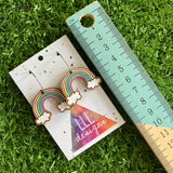 Rainbow Earrings. Hand Painted Timber Pastel Rainbow Hoop Earrings. (Med Size)