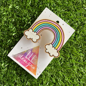 Rainbow Brooch. Hand Painted Timber Pastel Rainbow Brooch (MEGA Size)