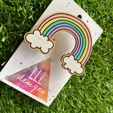 Rainbow Brooch. Hand Painted Timber Pastel Rainbow Brooch (MEGA Size)