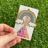 Rainbow Brooch. Hand Painted Timber Pastel Rainbow Brooch (MEGA Size)