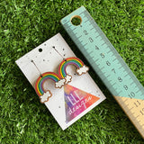 Rainbow Earrings. Hand Painted Timber Classic Rainbow Hoop Earrings. (Med Size)