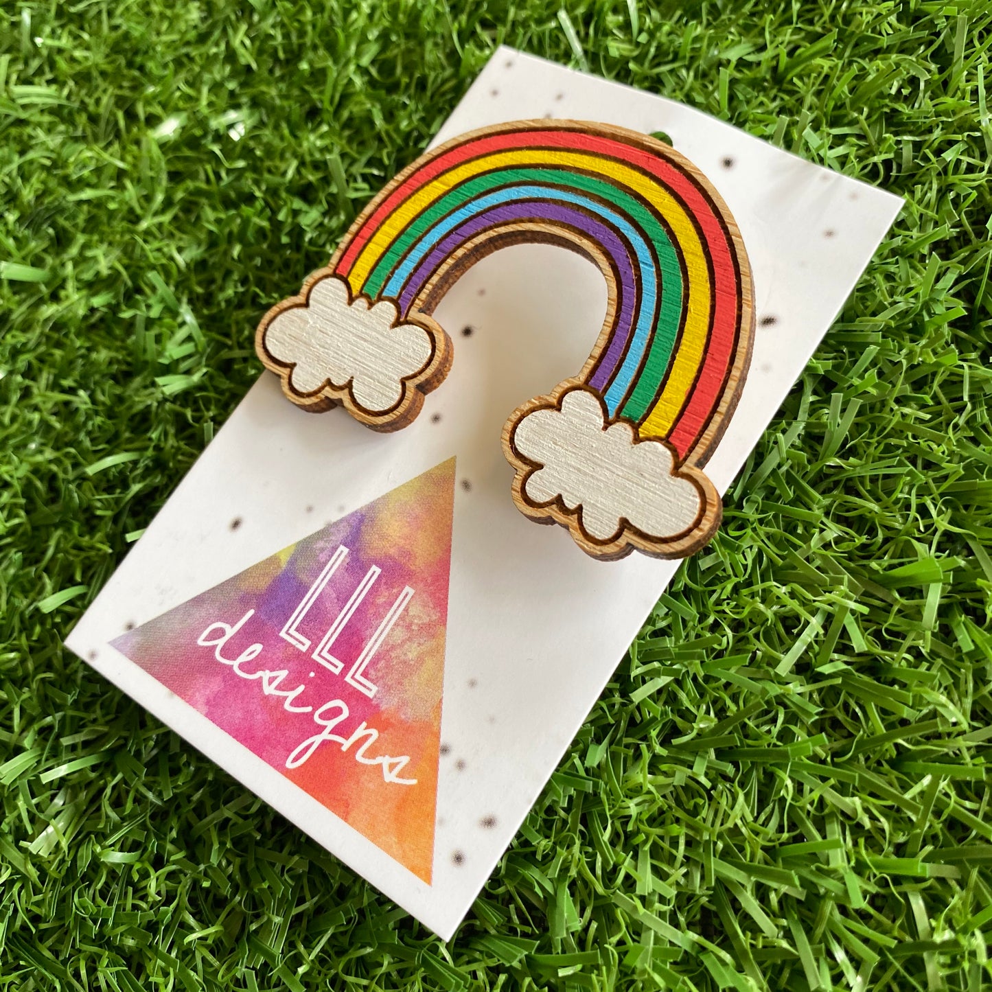Rainbow Brooch. Hand Painted Timber Rainbow Brooch (MEGA Size) Classic Colour Way