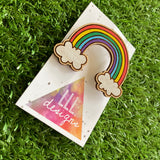Rainbow Brooch. Hand Painted Timber Rainbow Brooch (MEGA Size) Classic Colour Way