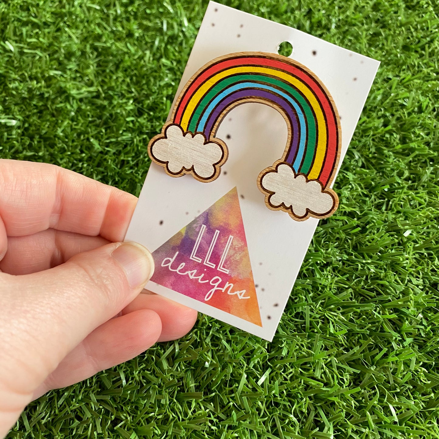 Rainbow Brooch. Hand Painted Timber Rainbow Brooch (MEGA Size) Classic Colour Way