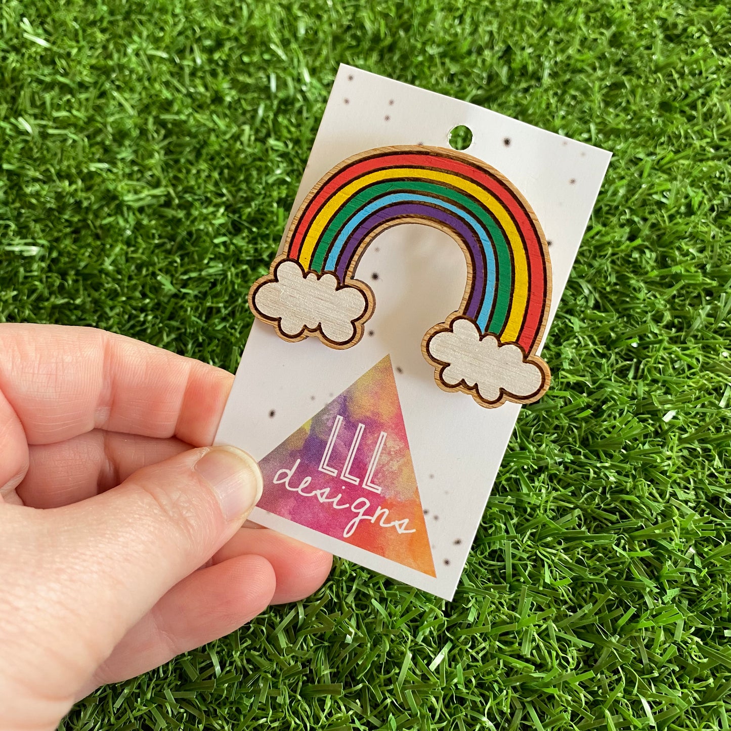 Rainbow Brooch. Hand Painted Timber Rainbow Brooch (MEGA Size) Classic Colour Way