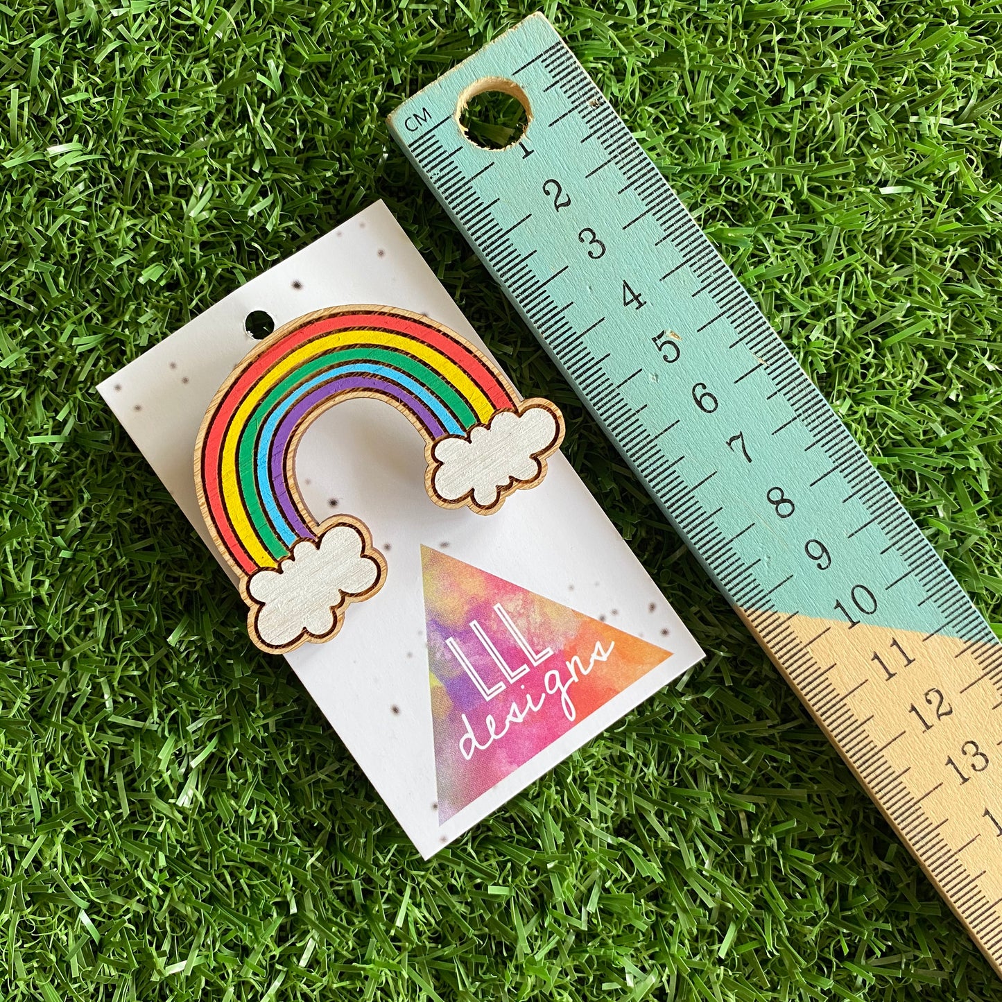 Rainbow Brooch. Hand Painted Timber Rainbow Brooch (MEGA Size) Classic Colour Way