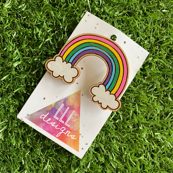 Rainbow Brooch. Hand Painted Timber Rainbow Brooch (MEGA Size) Cute Colour Way