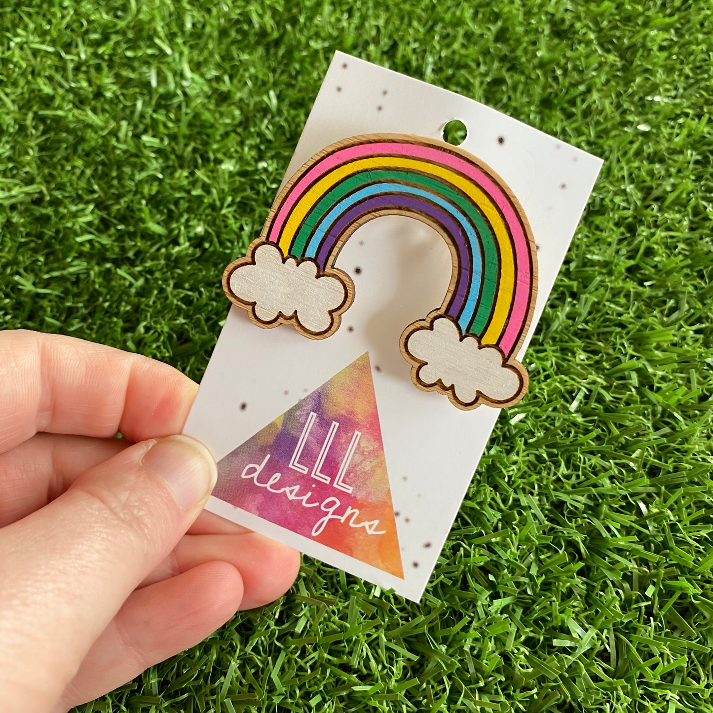 Rainbow Brooch. Hand Painted Timber Rainbow Brooch (MEGA Size) Cute Colour Way