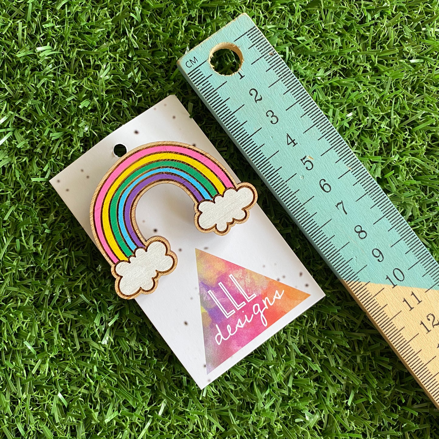 Rainbow Brooch. Hand Painted Timber Rainbow Brooch (MEGA Size) Cute Colour Way