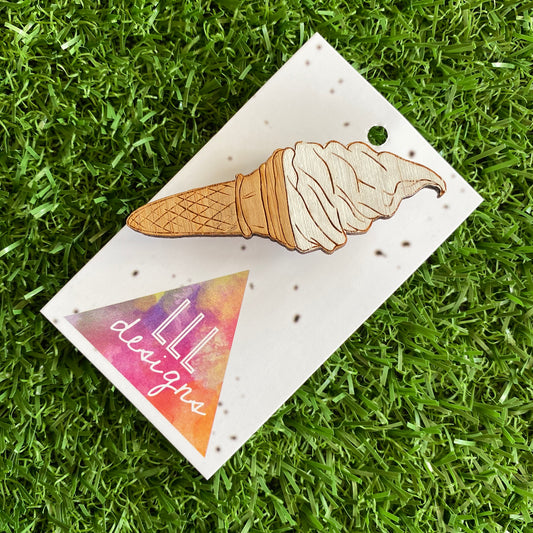 Ice Cream Brooch. Hand Painted Bamboo Soft Serve Ice Cream Brooch. A Mr Whippy Delight ;)