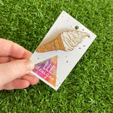 Ice Cream Brooch. Hand Painted Bamboo Soft Serve Ice Cream Brooch. A Mr Whippy Delight ;)