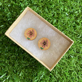 Flower Earrings. Hand Painted Coral Flower Burst Bamboo Stud Earrings.