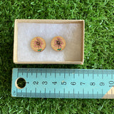 Flower Earrings. Hand Painted Coral Flower Burst Bamboo Stud Earrings.