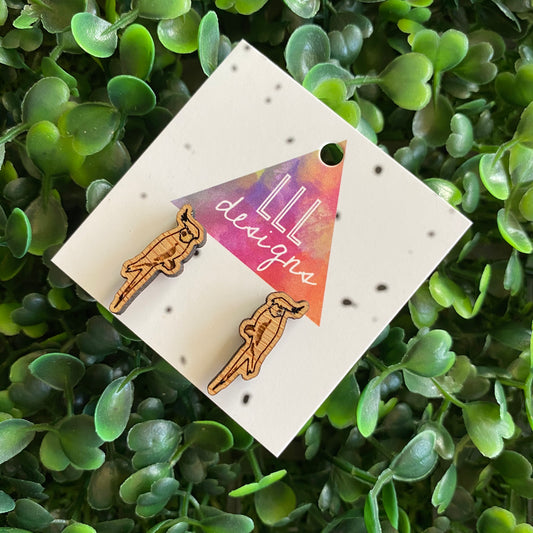 Cockatiel Earrings. Super Cute Little Laser Etched Cockatiel Bamboo Stud Earrings.
