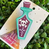 Poison Brooch. Quirky and Fun Poison Bottle Printed Timber Brooch.