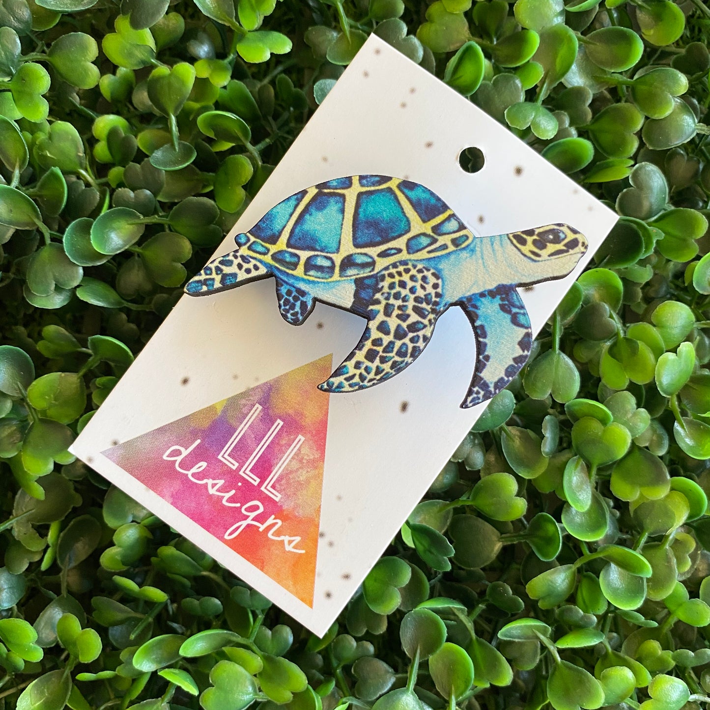 Turtle Brooch. Stunning Detailed Sea Turtle Printed Timber Brooch.