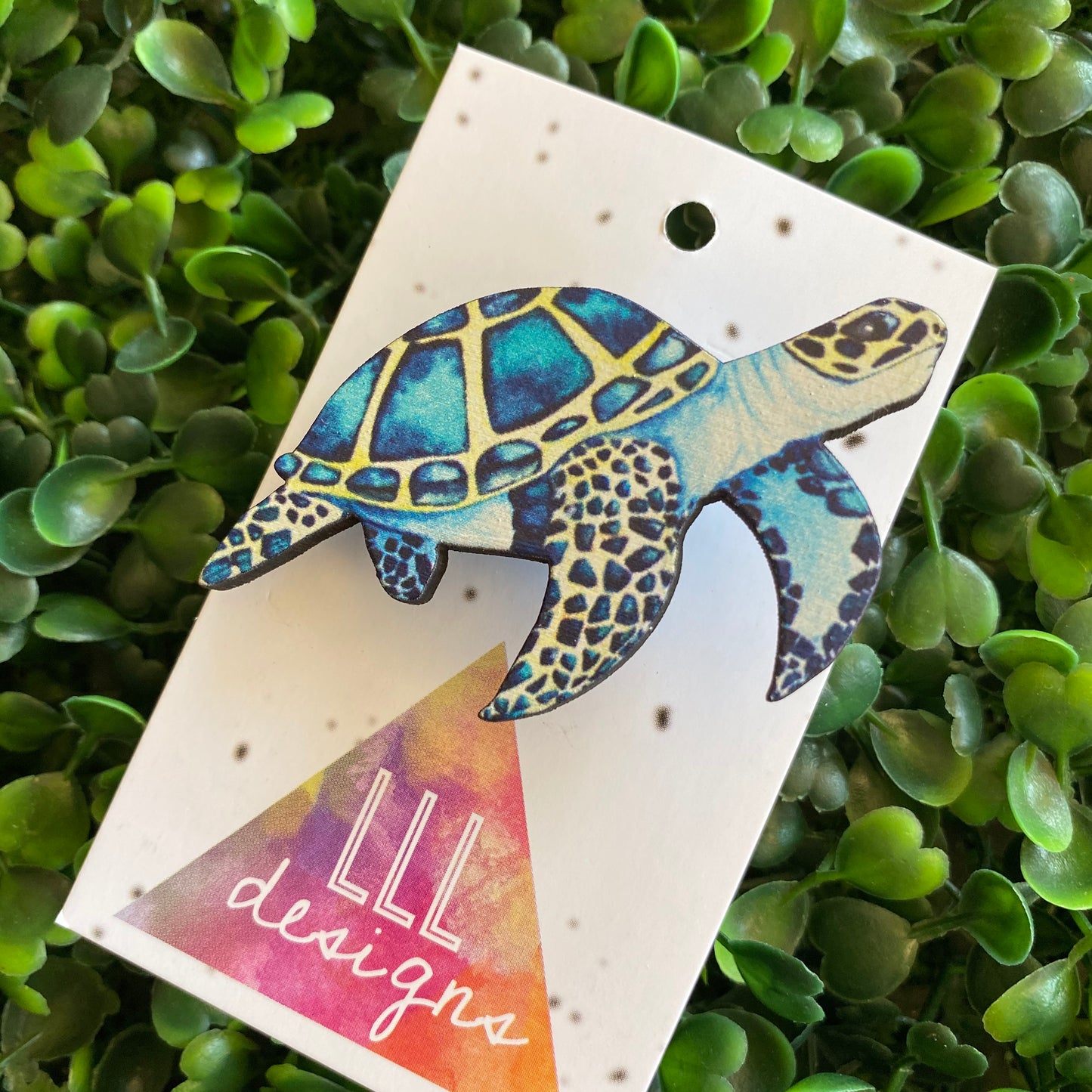 Turtle Brooch. Stunning Detailed Sea Turtle Printed Timber Brooch.