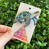 Turtle Brooch. Stunning Detailed Sea Turtle Printed Timber Brooch.