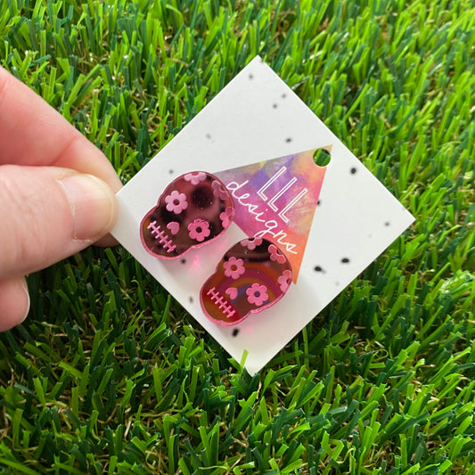 Sugar Skull Stud Earrings - Pink Mirror Sugar Skull Stud Earrings. Large Size
