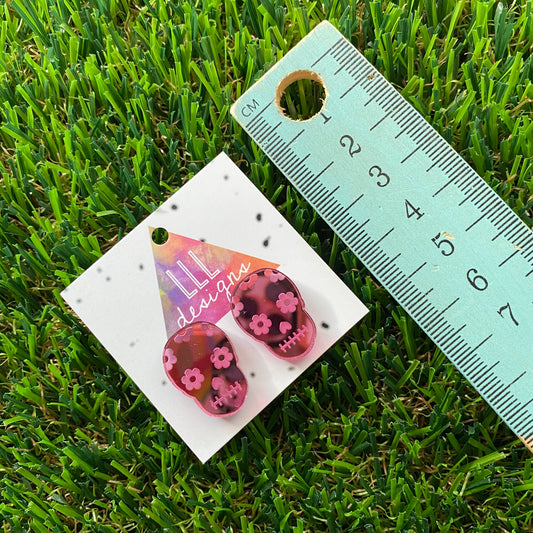 Sugar Skull Stud Earrings - Pink Mirror Sugar Skull Stud Earrings. Large Size