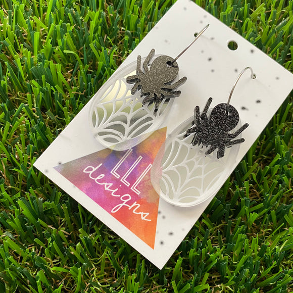Spider and Web Hoop Dangle Earrings - Can be worn 4 different ways!