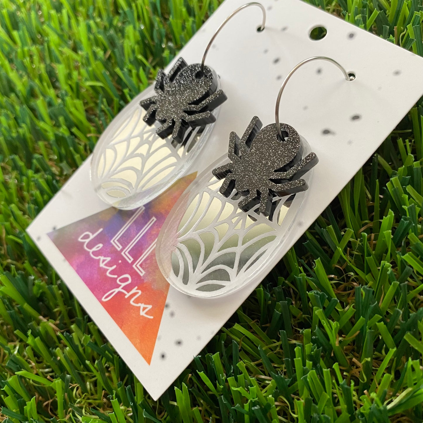 Spider and Web Hoop Dangle Earrings - Can be worn 4 different ways!