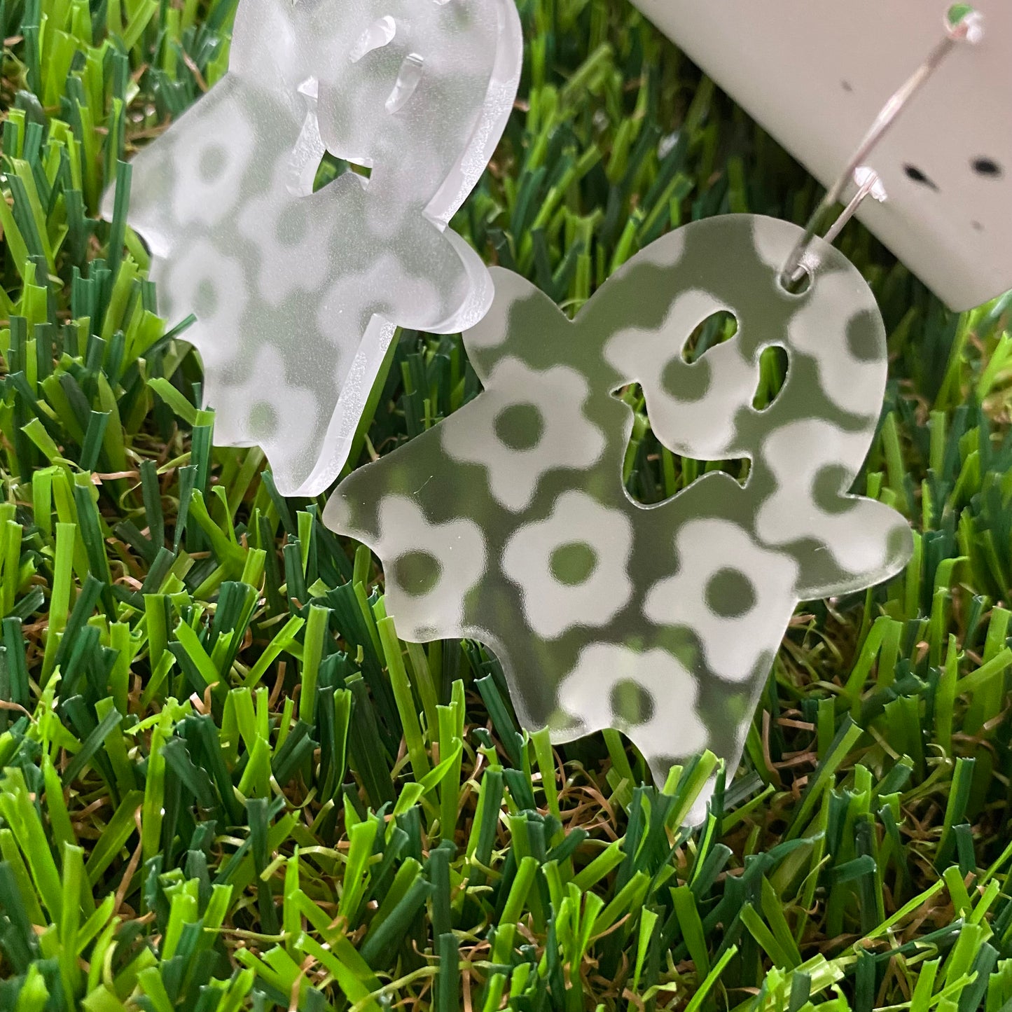 Frosty Floral Ghost Hoop Dangle Earrings - Happy Little Ghosties :)