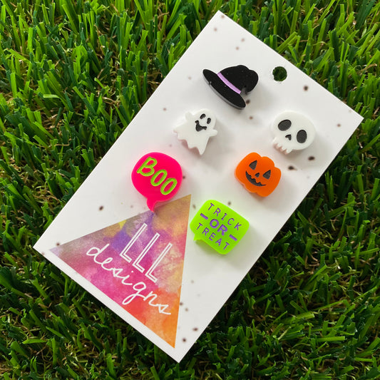6 Pack Of Mixed Hand Painted Halloween Studs - Cute and Scary all at the same time :)