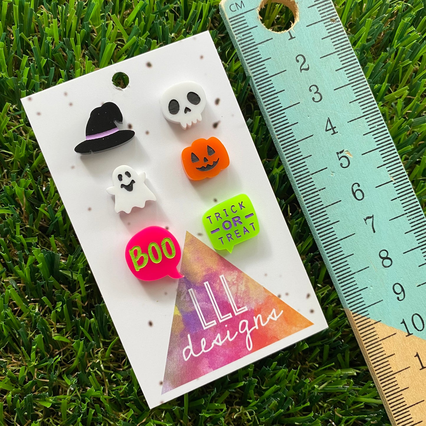 6 Pack Of Mixed Hand Painted Halloween Studs - Cute and Scary all at the same time :)