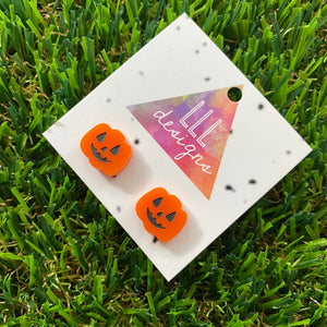 Hand Painted Pumpkin - Jack O Lantern Stud Earrings.