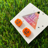 Hand Painted Pumpkin - Jack O Lantern Stud Earrings.