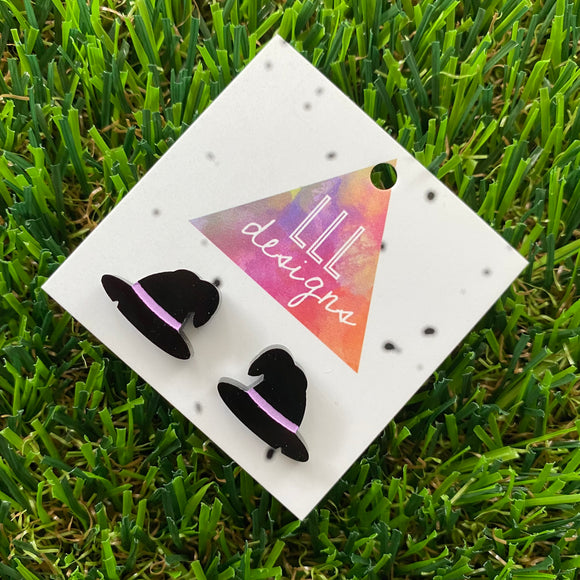 Hand Painted Witch's Hat Stud Earrings - Cute and Fabulous!