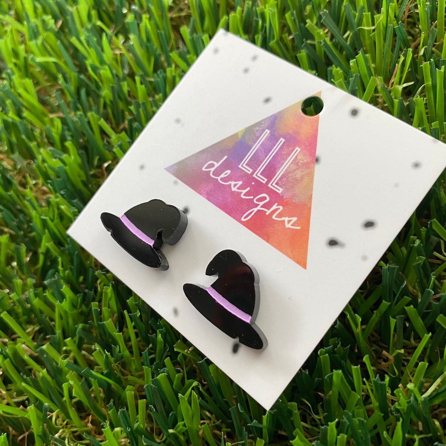 Hand Painted Witch's Hat Stud Earrings - Cute and Fabulous!