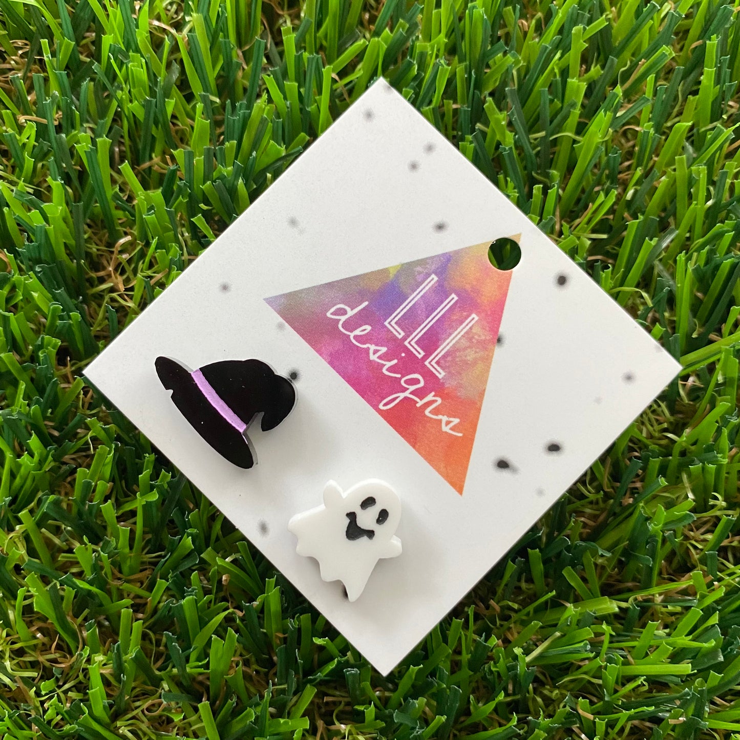 Hand Painted Witch's Hat and Ghost Stud Earrings - A Halloween Delight!
