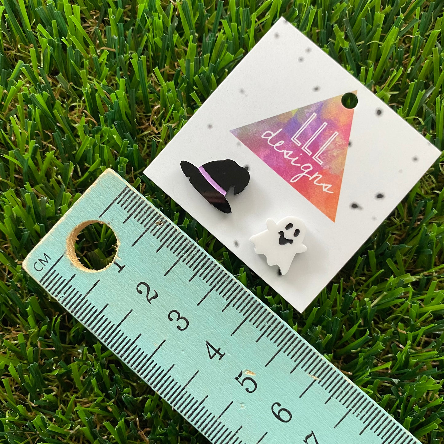 Hand Painted Witch's Hat and Ghost Stud Earrings - A Halloween Delight!