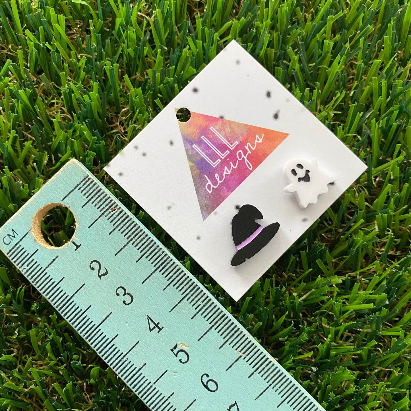 Hand Painted Witch's Hat and Ghost Stud Earrings - A Halloween Delight!