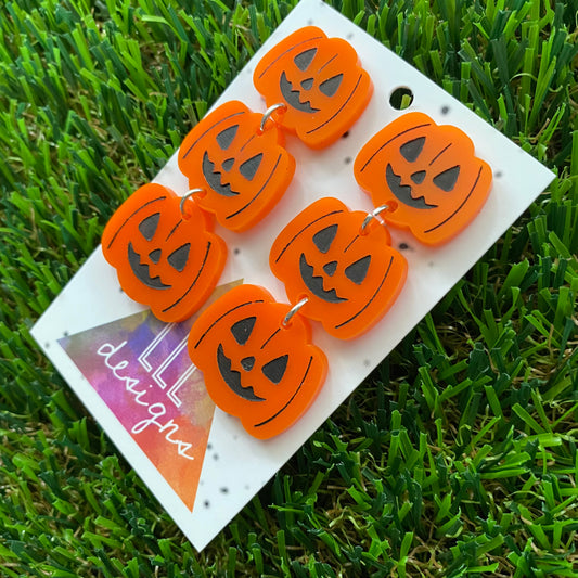 3 piece Pumpkin/Jack O Lantern Dangle Earrings - Halloween on Point!