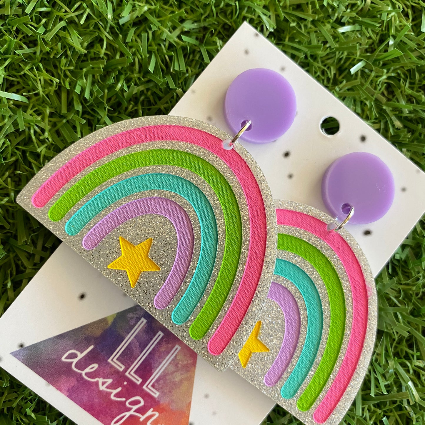 Rainbow Earings - Star Delight Rainbow Dangles - Magic for your Lobes :) -Large Size