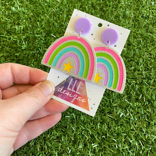 Rainbow Earings - Star Delight Rainbow Dangles - Magic for your Lobes :) -Large Size