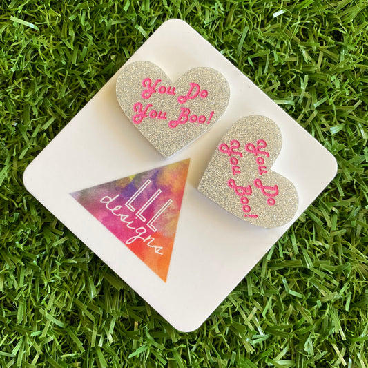Love Heart Stud Earrings - You Do You Boo! Glitter Statement Studs - These Babes just scream I am ME! AND I am FABULOUS! And SO ARE YOU!!!!!