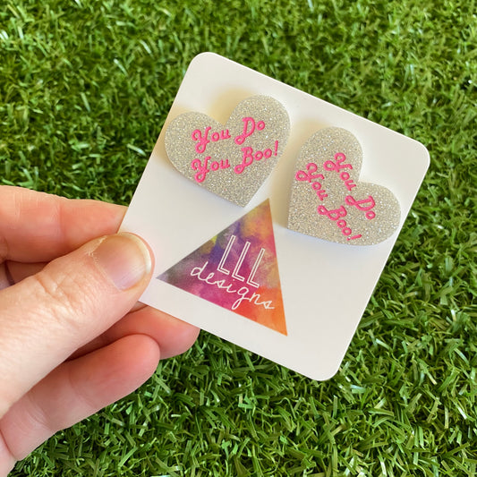 Love Heart Stud Earrings - You Do You Boo! Glitter Statement Studs - These Babes just scream I am ME! AND I am FABULOUS! And SO ARE YOU!!!!!