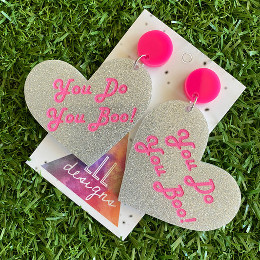 Love Heart Dangle Earrings - You Do You Boo! Glitter Statement Dangles - These Babes just scream I am ME! AND I am FABULOUS! And SO ARE YOU!!!!!