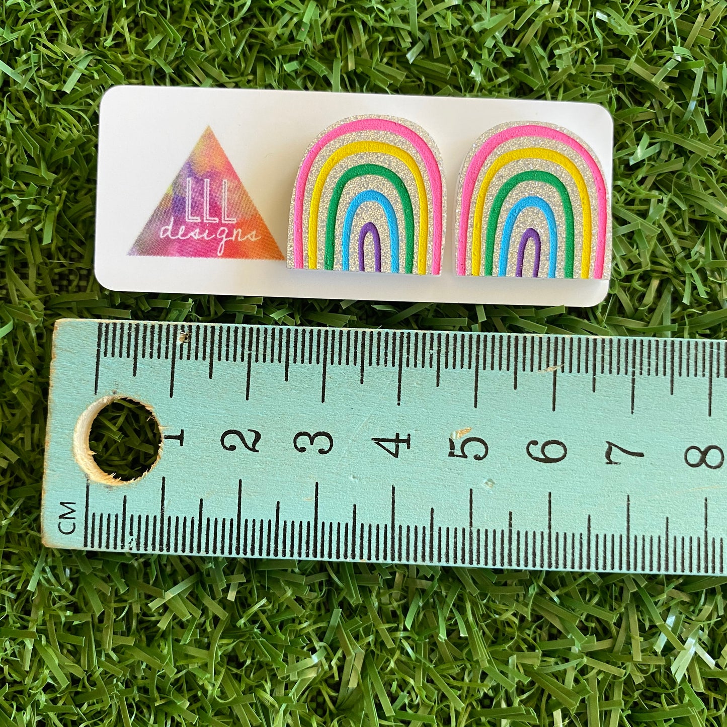 NEW SILVER GLITTER VERSION - Rainbow Earrings - Hand Painted Acrylic Cute Style Rainbow Statement Stud Earrings - A Cute Little Slice of Rainbow Heaven :)
