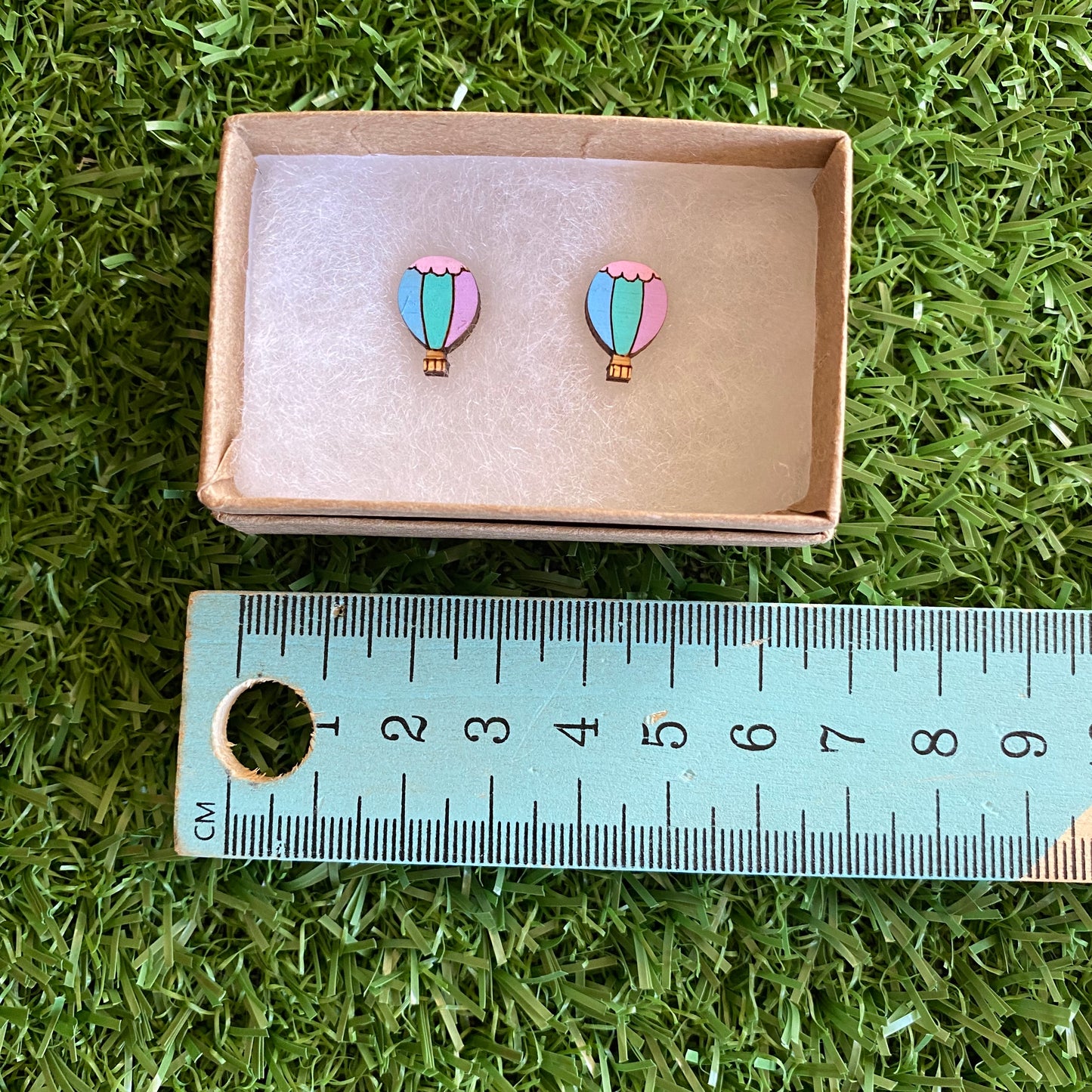 Hot Air Balloon Earrings - Itty Bitty Bamboo Hand Painted Pastel Hot Air Balloon Stud Earrings.