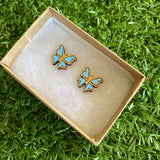 Butterfly Earrings - Itty Bitty Hand Painted Bamboo Butterfly Stud Earrings - In Baby Blue.