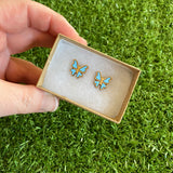 Butterfly Earrings - Itty Bitty Hand Painted Bamboo Butterfly Stud Earrings - In Baby Blue.