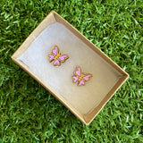 Butterfly Earrings - Itty Bitty Hand Painted Bamboo Butterfly Stud Earrings - In Lavender.