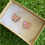 Butterfly Earrings - Itty Bitty Hand Painted Bamboo Butterfly Stud Earrings - In Lavender.